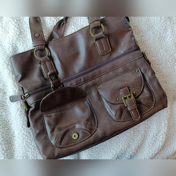 🍒 Liz Claiborne Leather Saddle Satchel Bag Purse - Picture 5 of 8